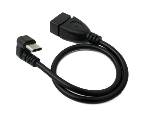 SYSTEM-S USB 3.1 snúra 30 cm Type C karlkyns í 2.0 A kvenkyns 180° horn millistykki í svörtu