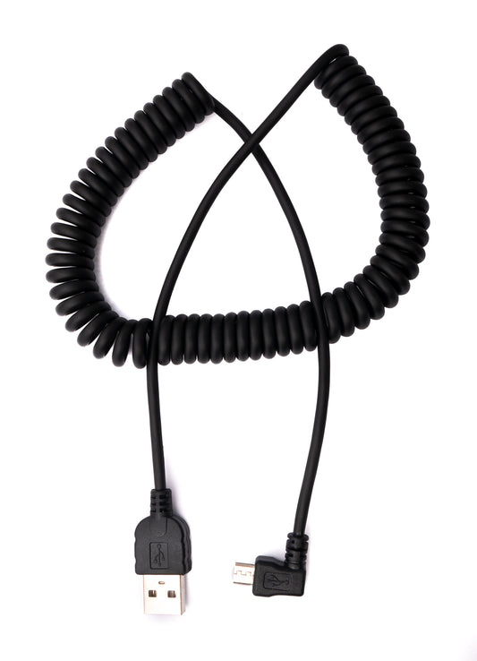 SYSTEM-S USB 2.0 snúra 200 cm Tegund A karlkyns í Micro B karlkyns spíralhornssnúra í svörtu