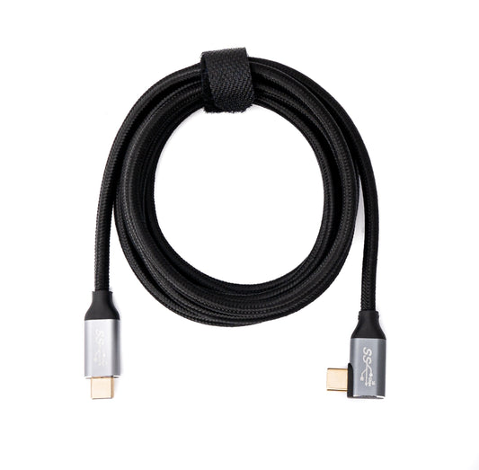 SYSTEM-S USB 3.1 Gen 2 100W Kabel 2 m Typ C Stecker zu Stecker Winkel geflochten in Schwarz