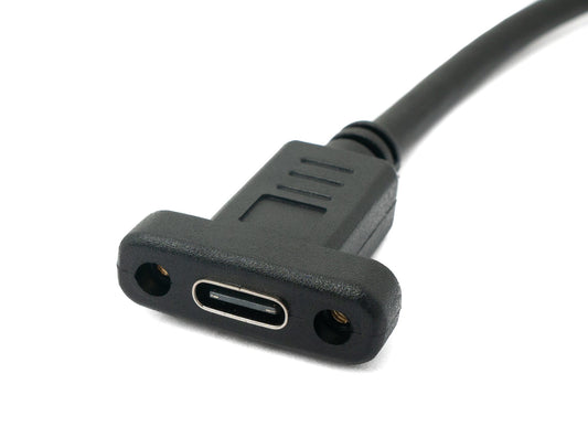 SYSTEM-S USB 3.1 snúra 50 cm Type C karlkyns í kvenkyns skrúfuhornssnúra í svörtu