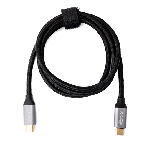 SYSTEM-S USB 3.1 Gen 2 100W snúra 100 cm Type C karlkyns í karlkyns fléttuð í svörtu