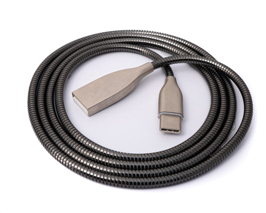 SYSTEM-S USB 3.1 snúra 100cm Tegund C karlkyns í 2.0 Tegund A kvenkyns málmfjaður grár