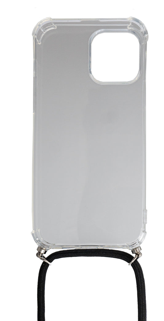 SYSTEM-S Silicone Protective Case with Neck Strap in Transparent Case for iPhone 13 Pro Max