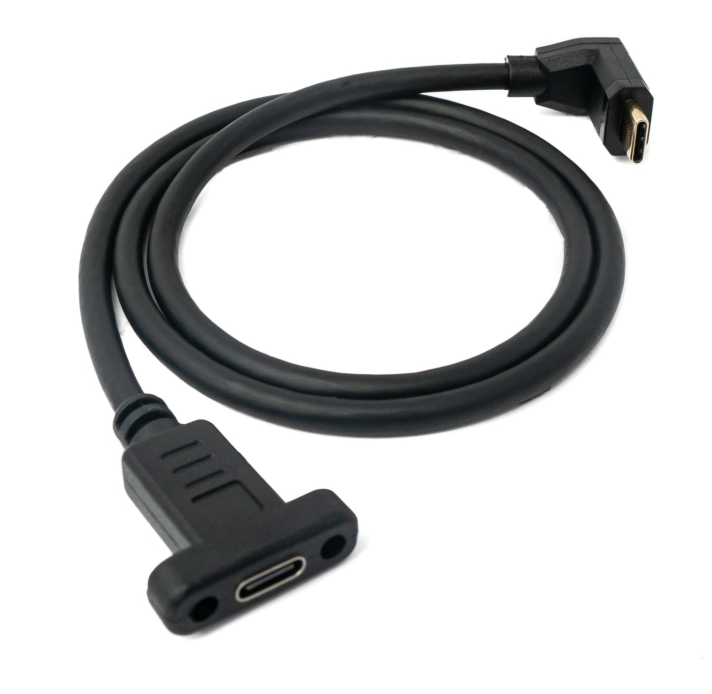 SYSTEM-S USB 3.1 snúra 50 cm Type C karlkyns í kvenkyns skrúfuhornssnúra í svörtu
