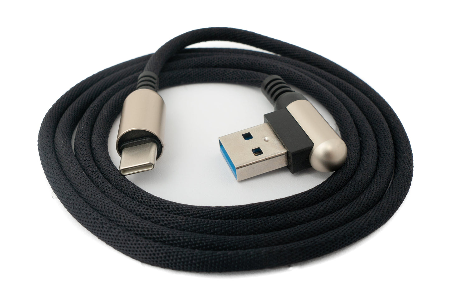 SYSTEM-S USB 3.1 snúra 100 cm Type C karlkyns í 3.0 Type A karlkyns fléttuð vinklaður svartur