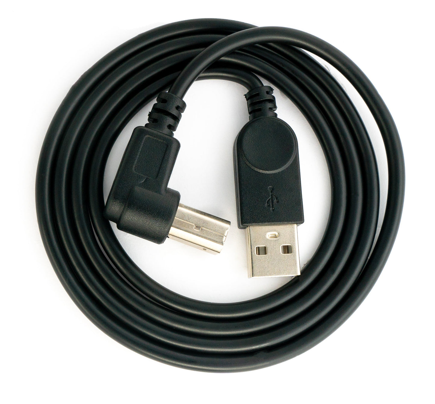 SYSTEM-S USB 2.0 snúra 100 cm af gerðinni B karlkyns í A karlkyns, vinklaður í svörtu