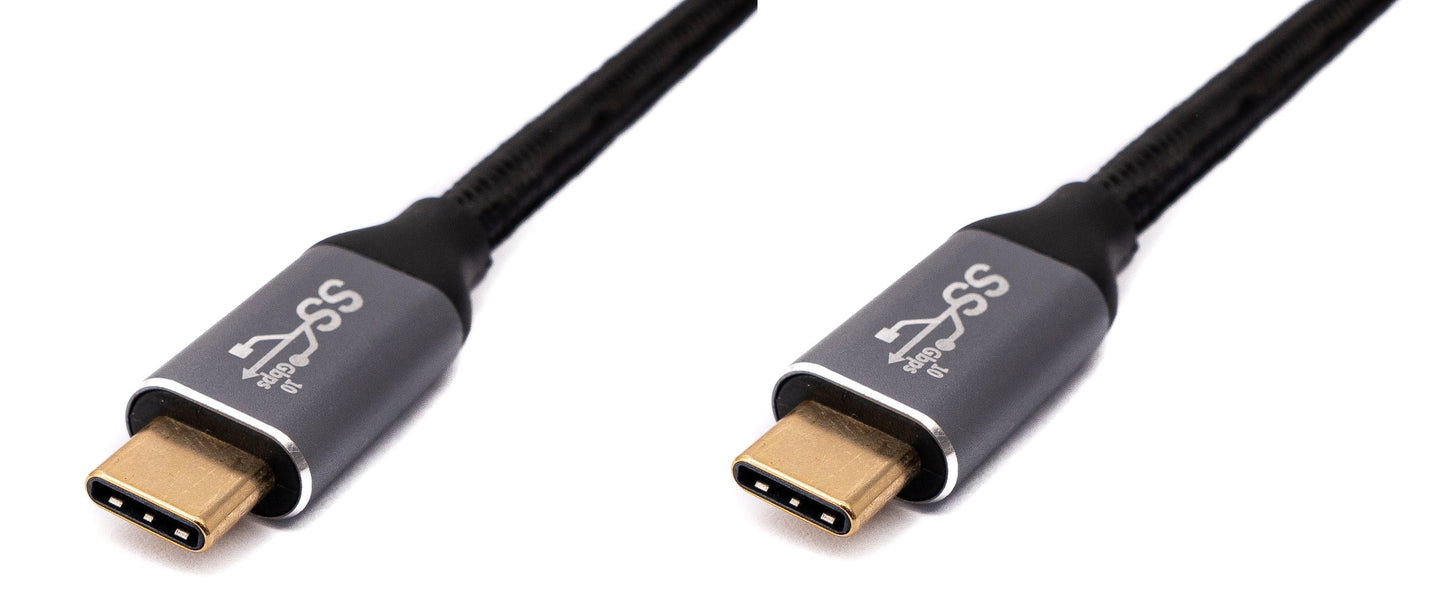 SYSTEM-S USB 3.1 Gen 2 100W Kabel 2 m Typ C Stecker zu Stecker geflochten in Schwarz