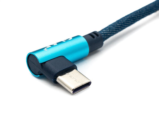 SYSTEM-S USB 3.1 cable 2 m Type C plug to 3.0 Type A plug braided angle in blue