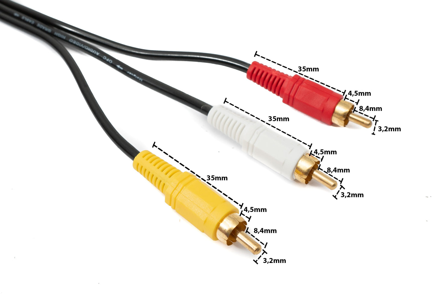 SYSTEM-S Cinch 3 RCA snúra 10 m karlkyns í karlkyns stereó og samsett AV svart