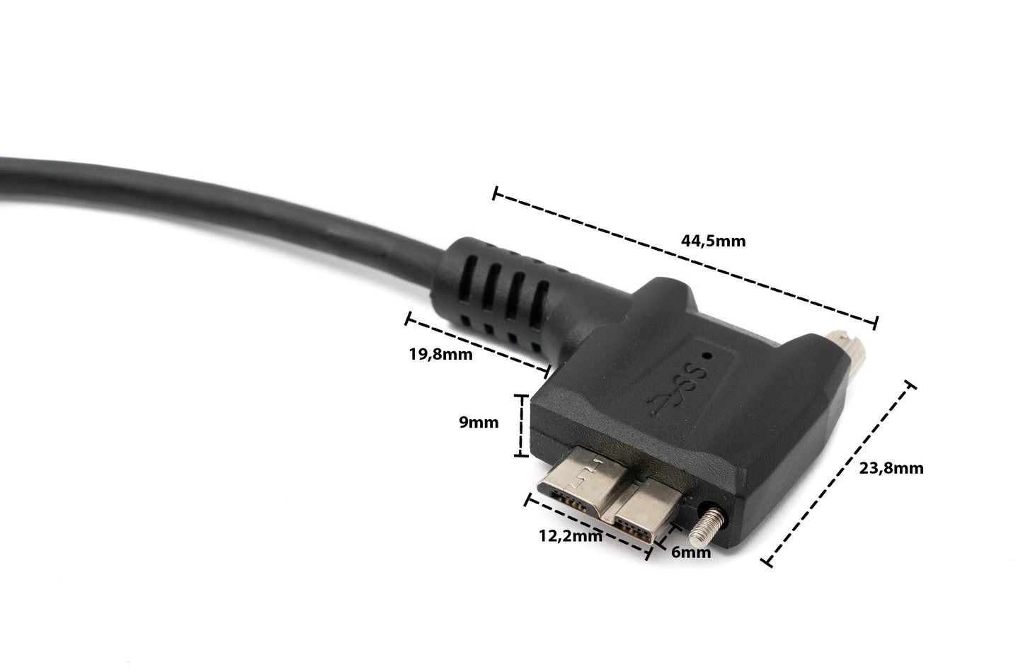 SYSTEM-S USB 3.0 snúra 30 cm Micro B tengi í Type A tengi með skrúfuhorni í svörtu