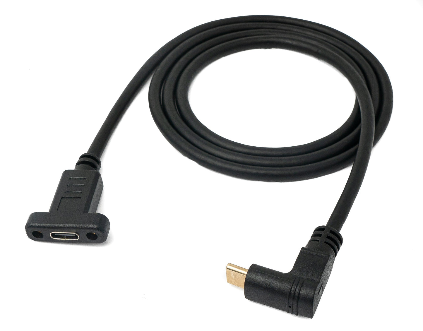 SYSTEM-S USB 3.1 Kabel 100 cm Typ C Stecker zu Buchse Schraube Winkel in Schwarz