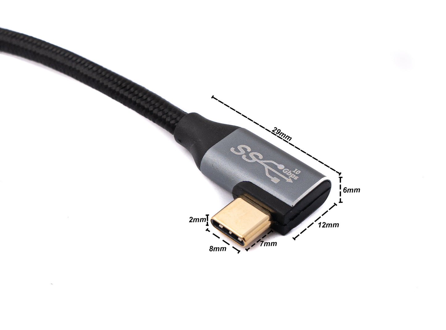 SYSTEM-S USB 3.1 Gen 2 snúra 50 cm Type C karlkyns í kvenkyns fléttuð hornsnúra