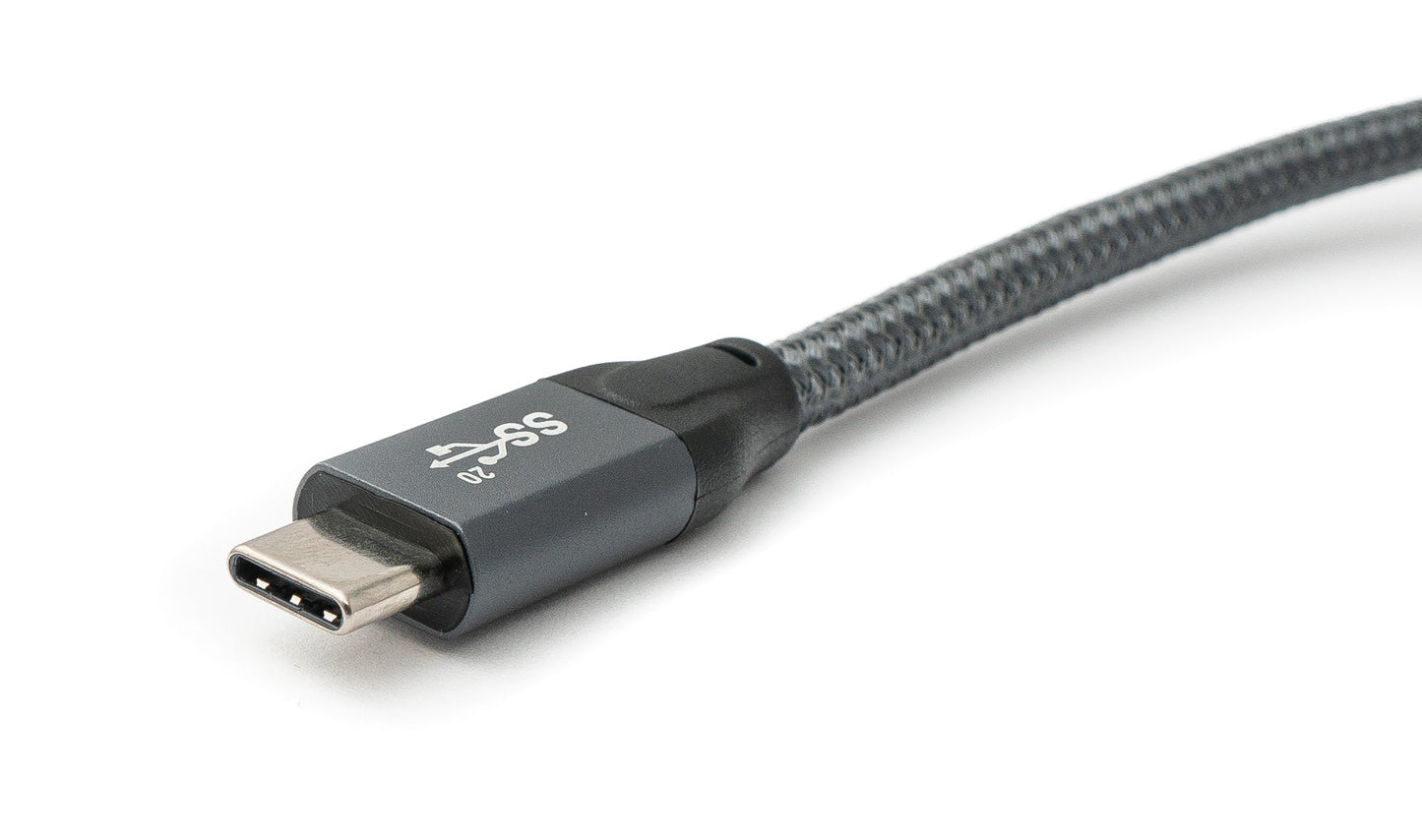 SYSTEM-S USB 3.1 Gen 2 100W snúra 50 cm Tegund C karlkyns í karlkyns, fléttuð í gráu
