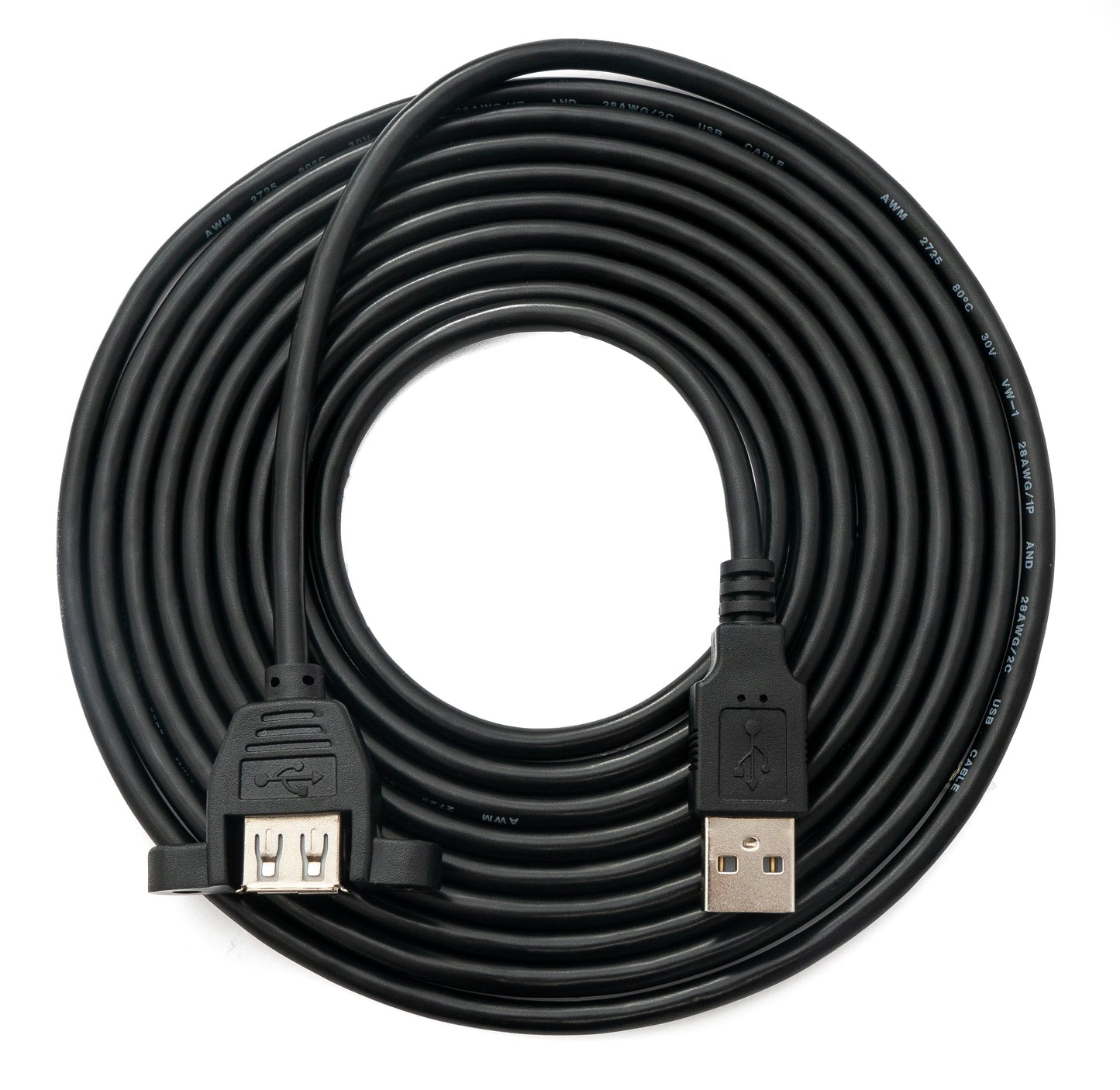 SYSTEM-S USB 2.0 snúra, 3 m, karlkyns í kvenkyns, skrúfuð, svört