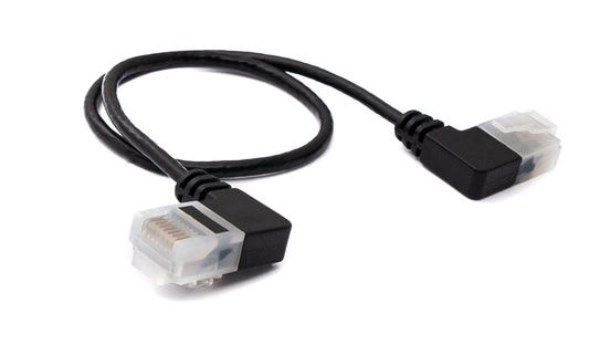 SYSTEM-S LAN snúra 25 cm RJ45 8P8C STP Cat6 tengi í tengi, hornrétt, svart