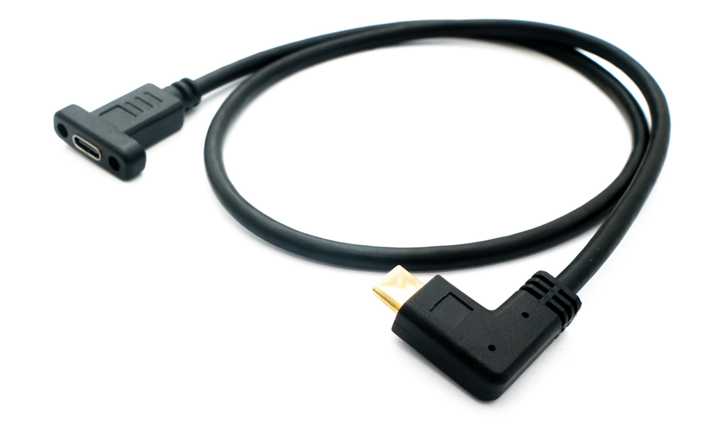 SYSTEM-S USB 3.1 snúra 50 cm Type C karlkyns í kvenkyns skrúfuhornssnúra í svörtu