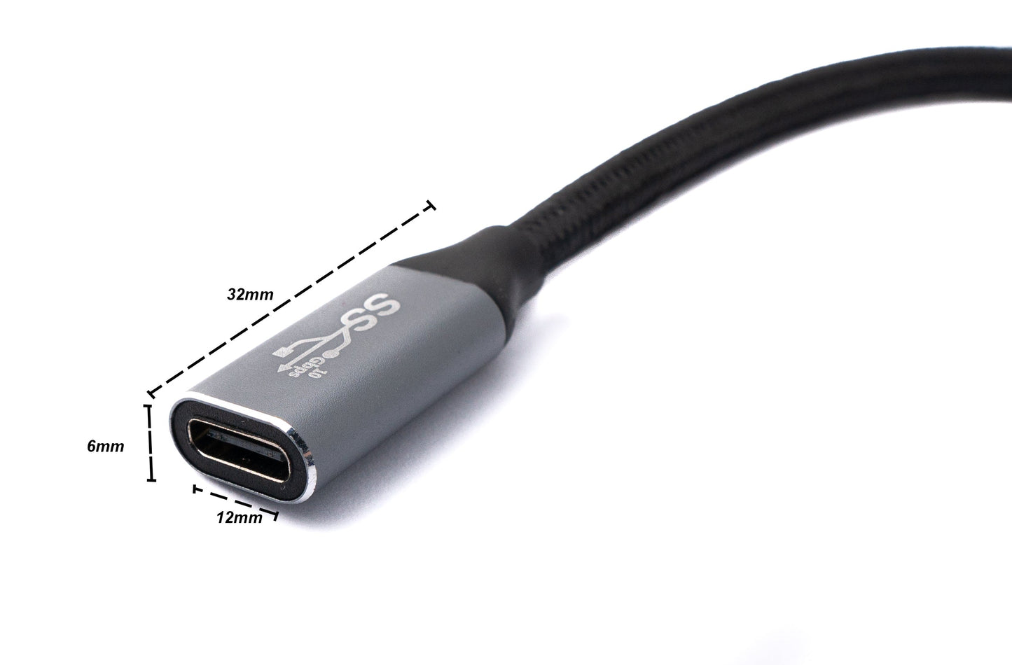 SYSTEM-S USB 3.1 Gen 2 snúra 50 cm Type C karlkyns í kvenkyns fléttuð hornsnúra