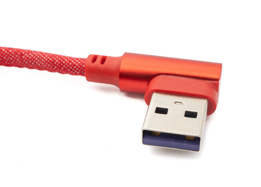 SYSTEM-S USB 3.1 cable 100cm Type C male to 3.0 Type A male braided angle in red