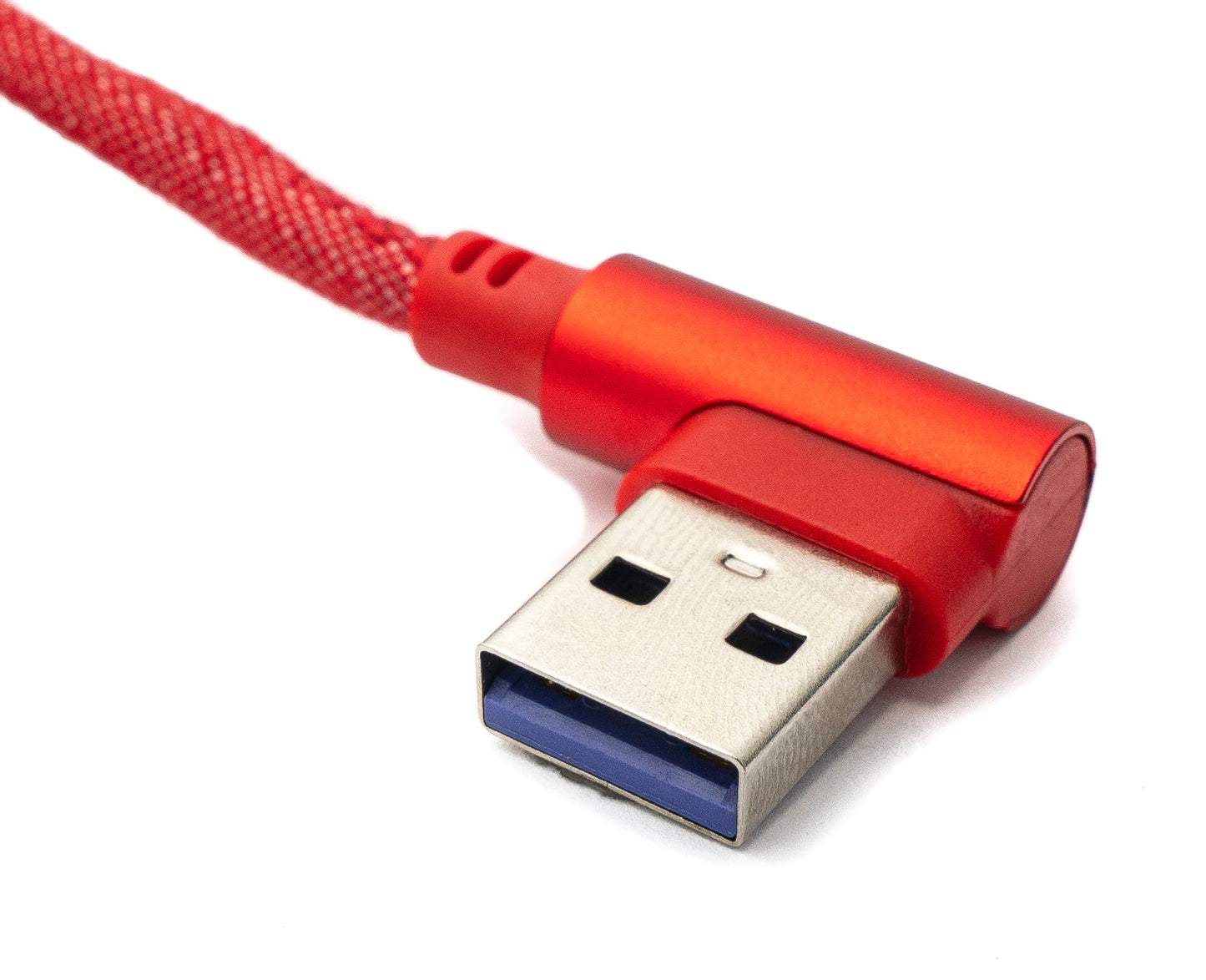SYSTEM-S USB 3.1 snúra 2 m Type C tengi í 3.0 Type A tengi fléttaður hornlaga í rauðum lit.