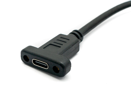 SYSTEM-S USB 3.1 snúra 60 cm Type C karlkyns í kvenkyns skrúfuð svart