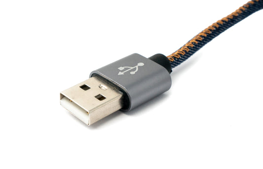 SYSTEM-S USB 3.1 snúra 100 cm Type C karlkyns í 2.0 Type A karlkyns fléttuð í denimbláu