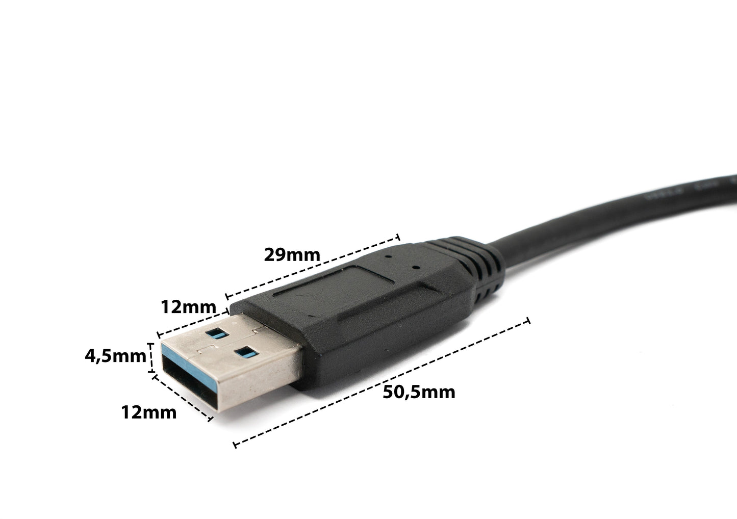 SYSTEM-S USB 3.0 snúra 30 cm Micro B tengi í Type A tengi með skrúfuhorni í svörtu