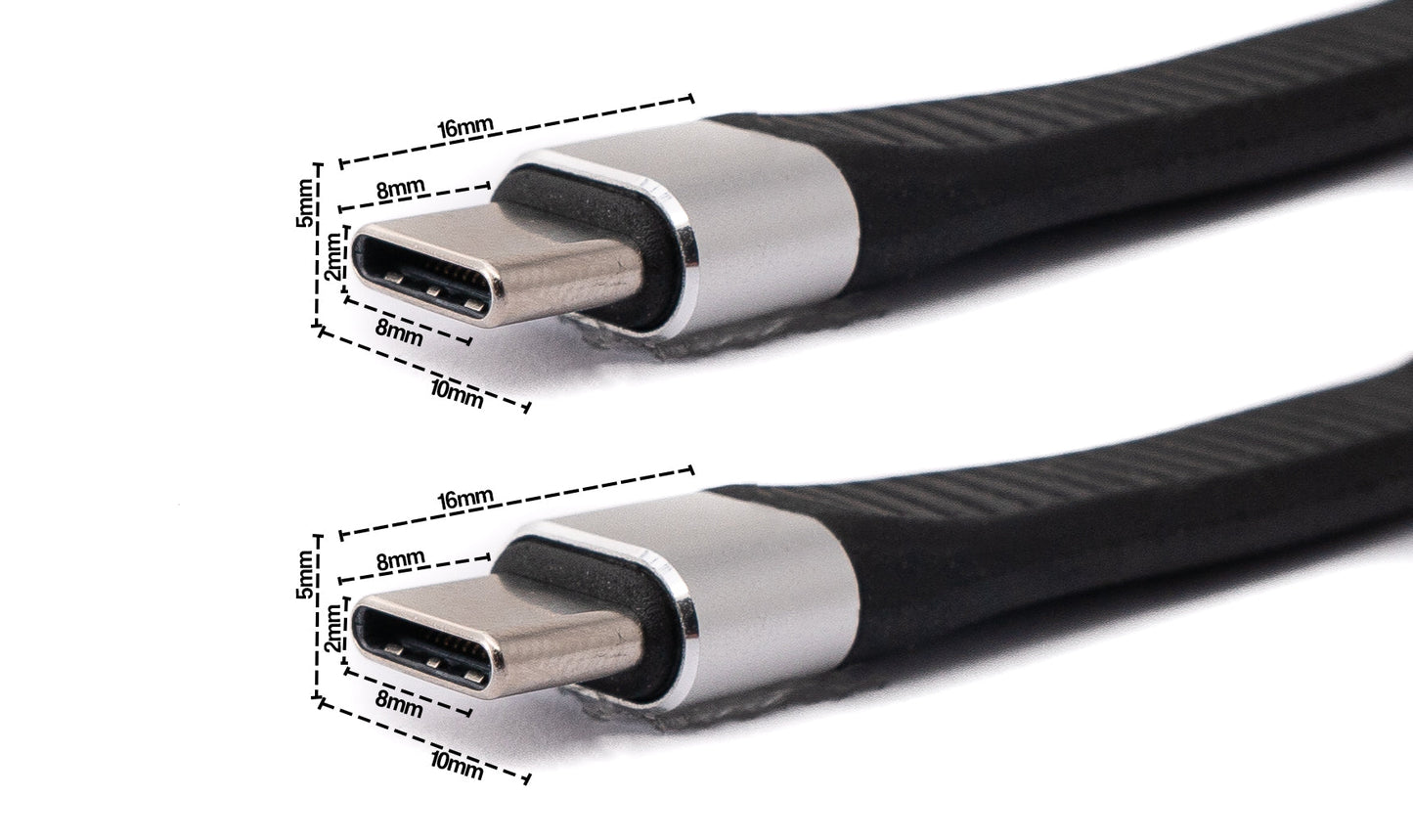 SYSTEM-S USB 3.1 Gen 2 100W snúra 13,5 cm Type C karlkyns í karlkyns flatur í svörtu