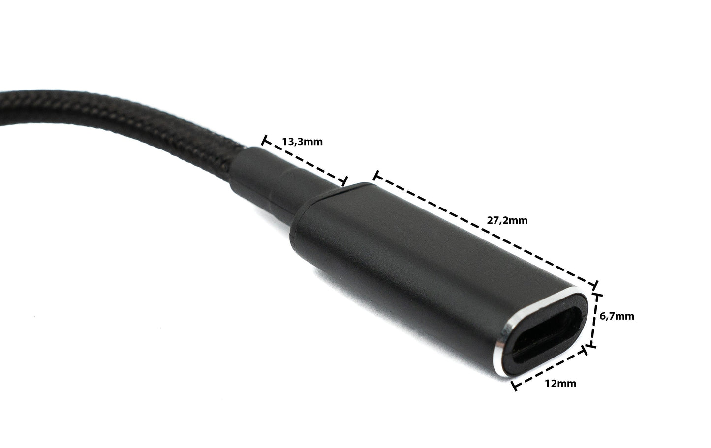 SYSTEM-S USB 3.1 snúra 16 cm Type C kvenkyns í rétthyrndan 11,0 x 4,5 mm karlkyns fléttaðan