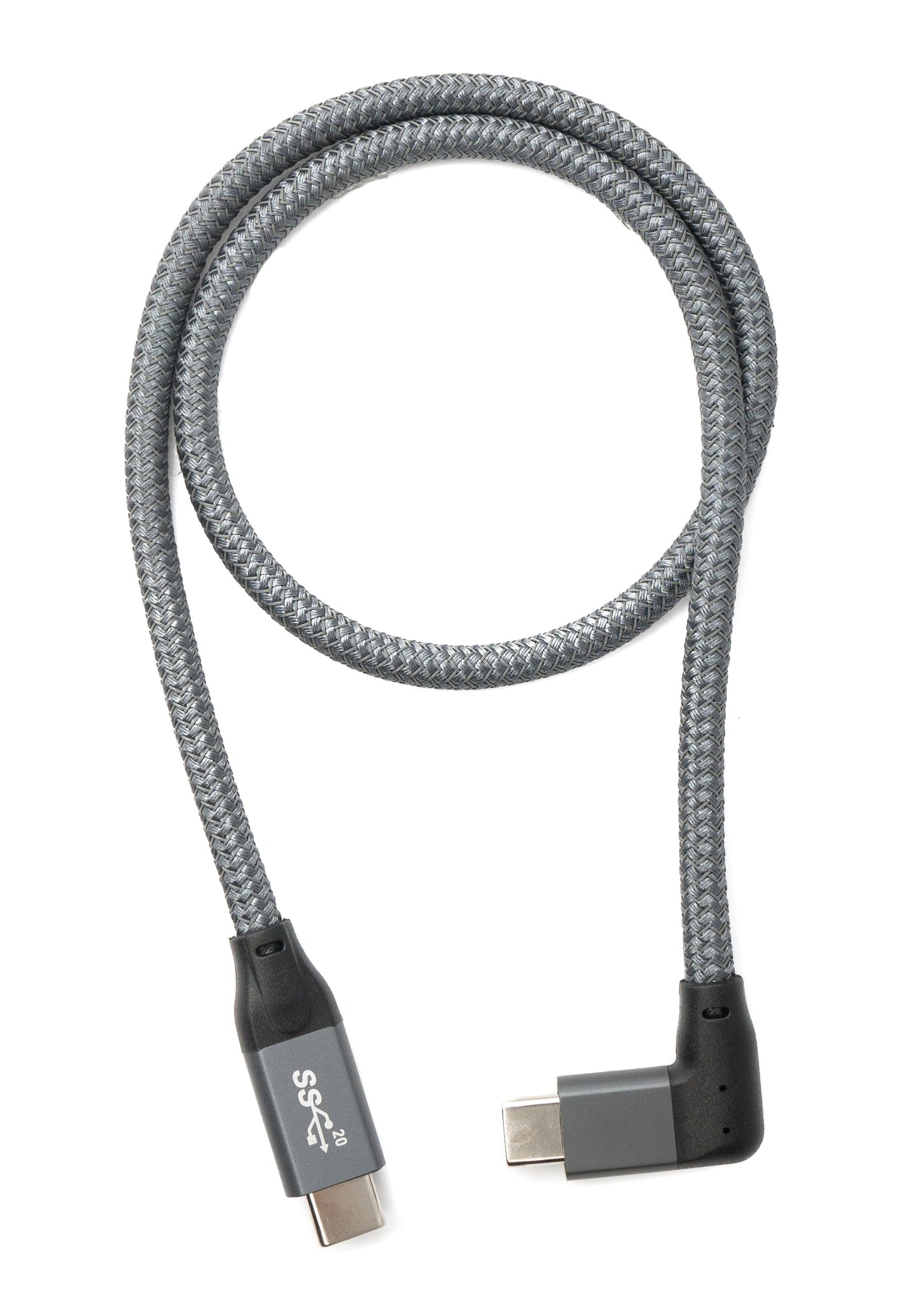 SYSTEM-S USB 3.1 Gen 2 100W snúra 50 cm Tegund C karlkyns í karlkyns, fléttuð í gráu