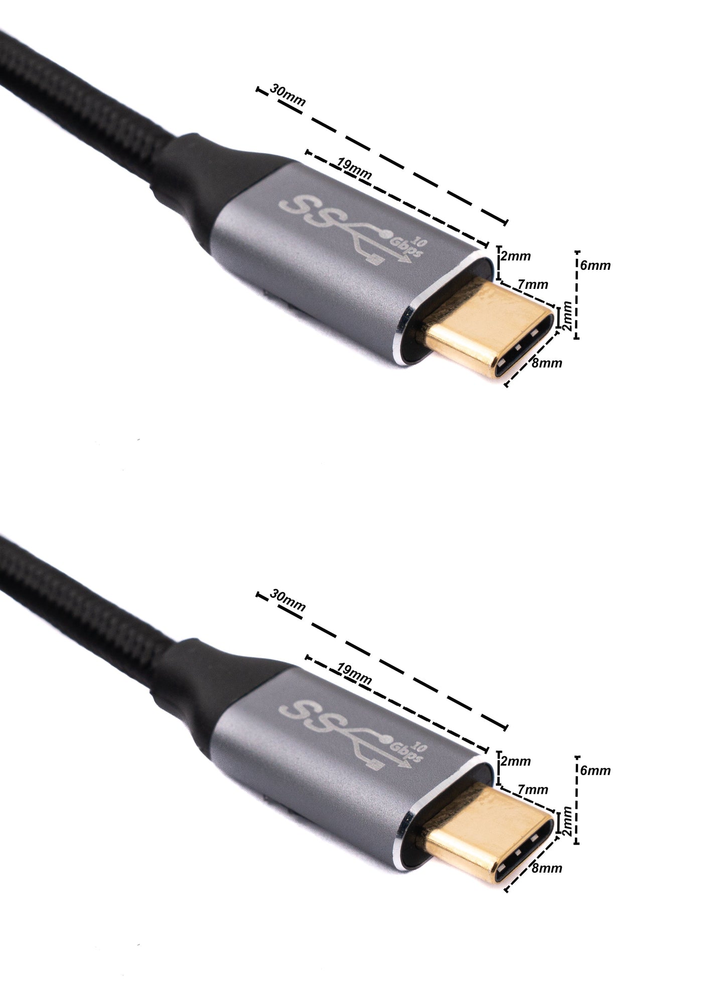 SYSTEM-S USB 3.1 Gen 2 snúra, 3 m, karlkyns í karlkyns fléttuð í svörtu.
