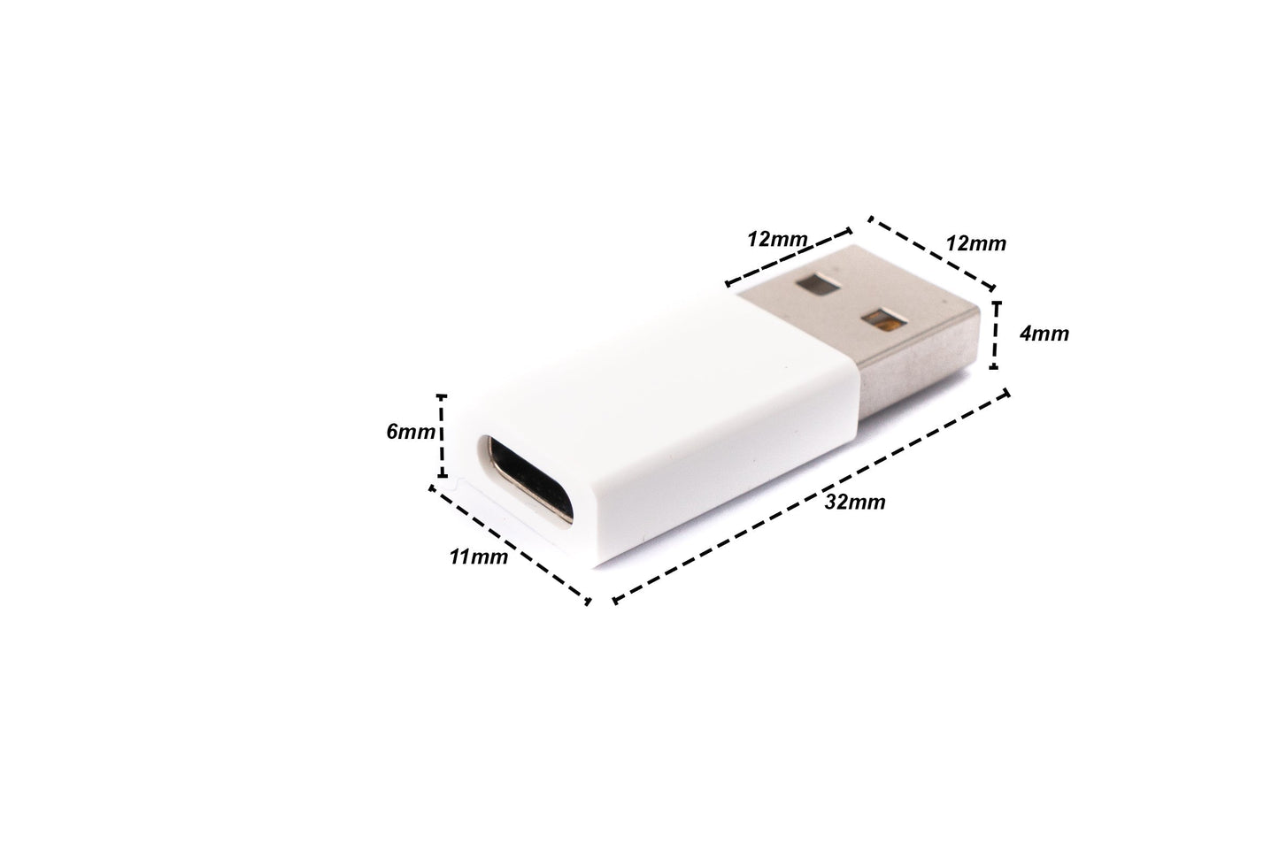 SYSTEM-S USB 3.1 millistykki af gerðinni C kvenkyns í 2.0 af gerðinni A karlkyns snúra í hvítu