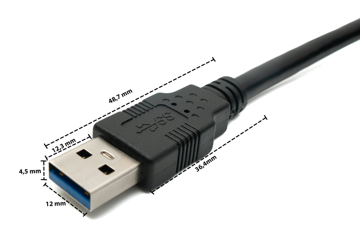 SYSTEM-S USB 3.0 cable 5 m Micro B plug to Type A plug screw angle in black