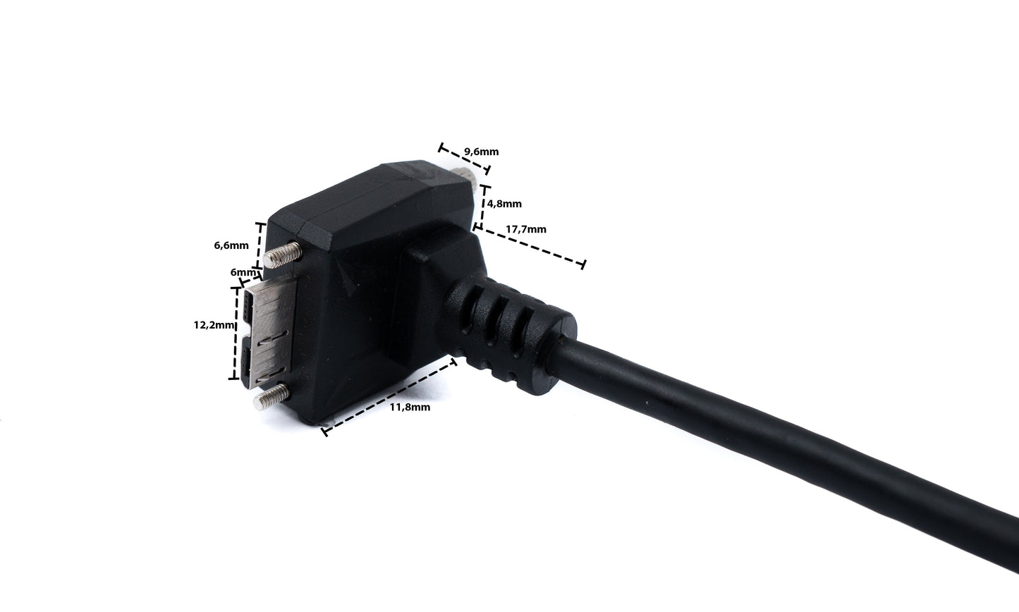 SYSTEM-S USB 3.0 snúra 30 cm Micro B tengi í Type A tengi með skrúfuhorni í svörtu