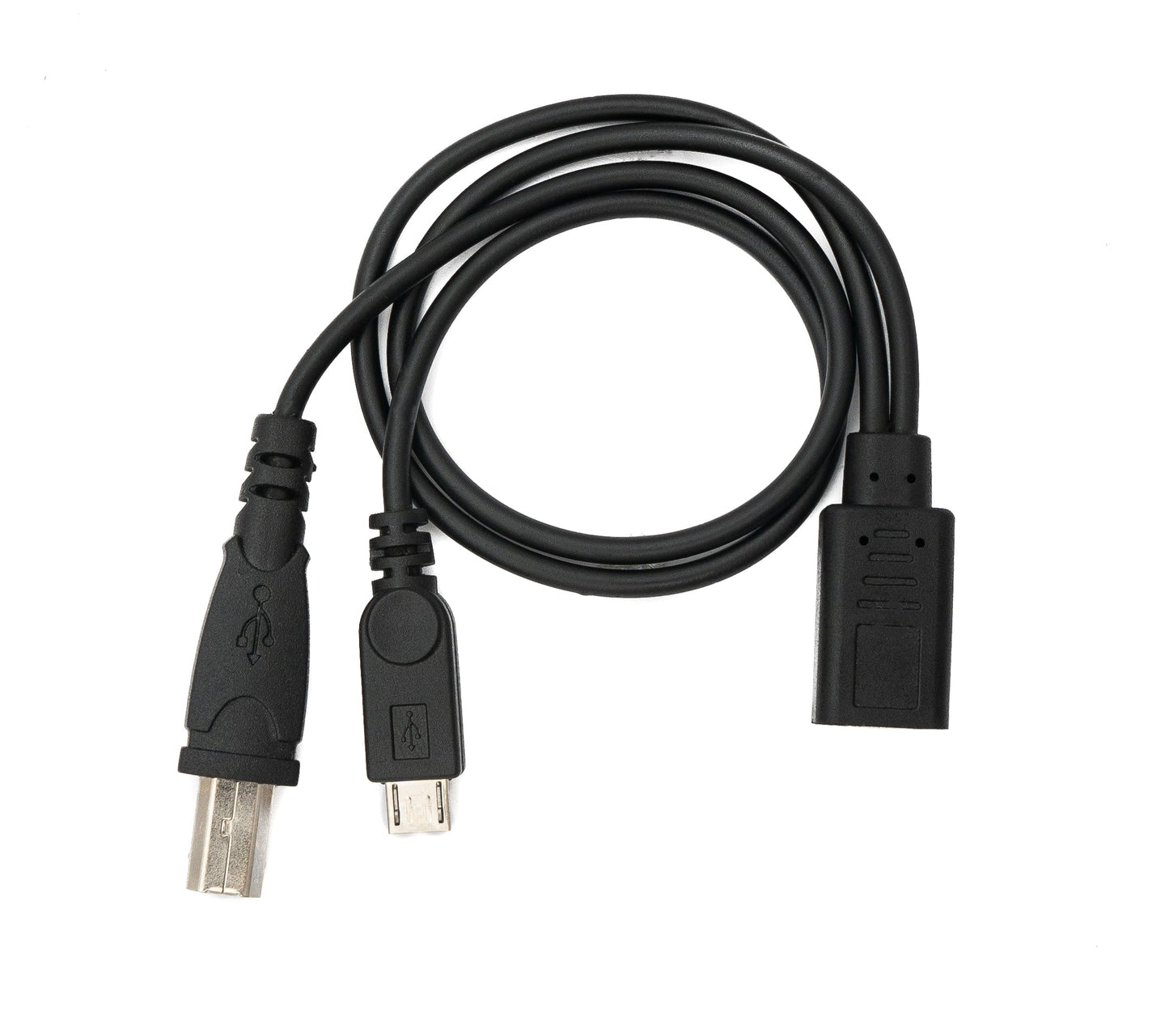 SYSTEM-S USB 3.1 snúra 30 cm Type C kvenkyns í 2.0 Micro B og Type B karlkyns millistykki, svart