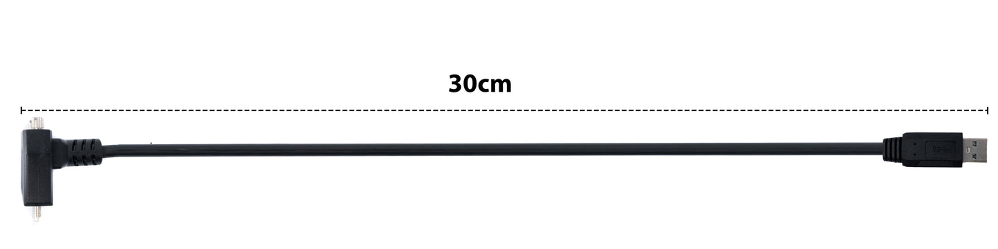 SYSTEM-S USB 3.0 snúra 30 cm Micro B tengi í Type A tengi með skrúfuhorni í svörtu