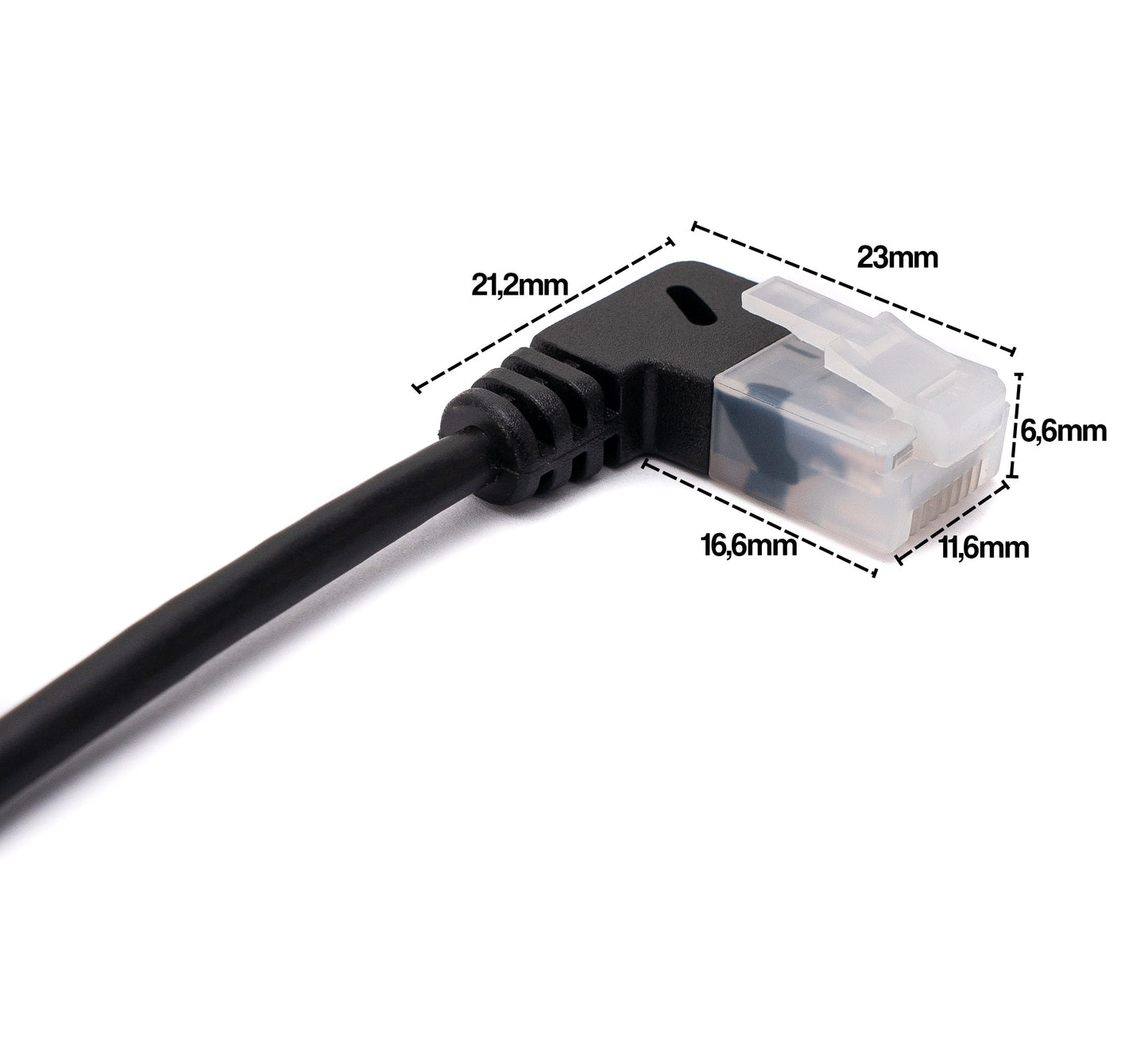 SYSTEM-S LAN snúra 25 cm RJ45 8P8C STP Cat6 tengi í tengi, hornrétt, svart