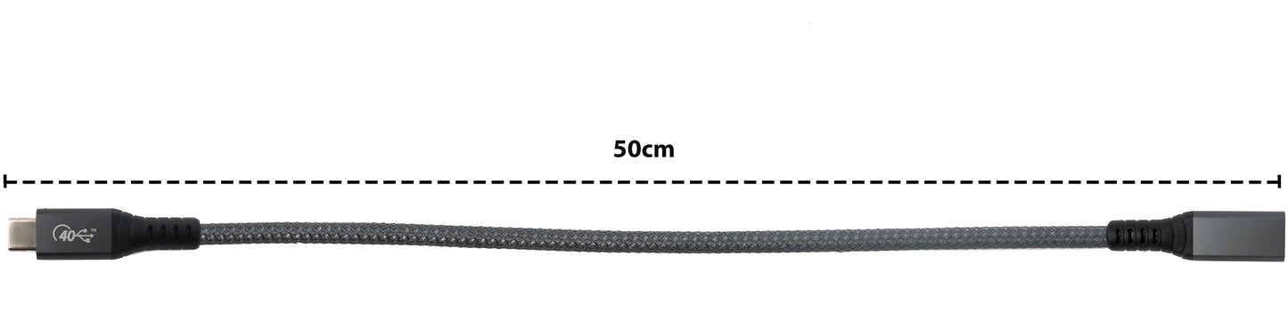 SYSTEM-S USB4 USB Kabel 50 cm Typ C Stecker zu Buchse 40 Gbit/s USB 4.0 geflochten in Grau