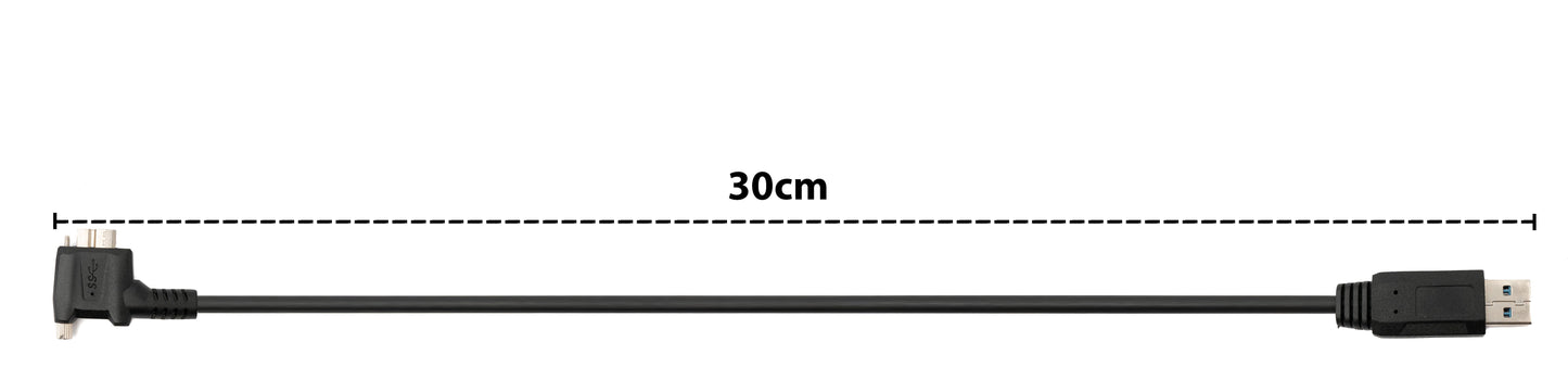 SYSTEM-S USB 3.0 snúra 30 cm Micro B tengi í Type A tengi með skrúfuhorni í svörtu