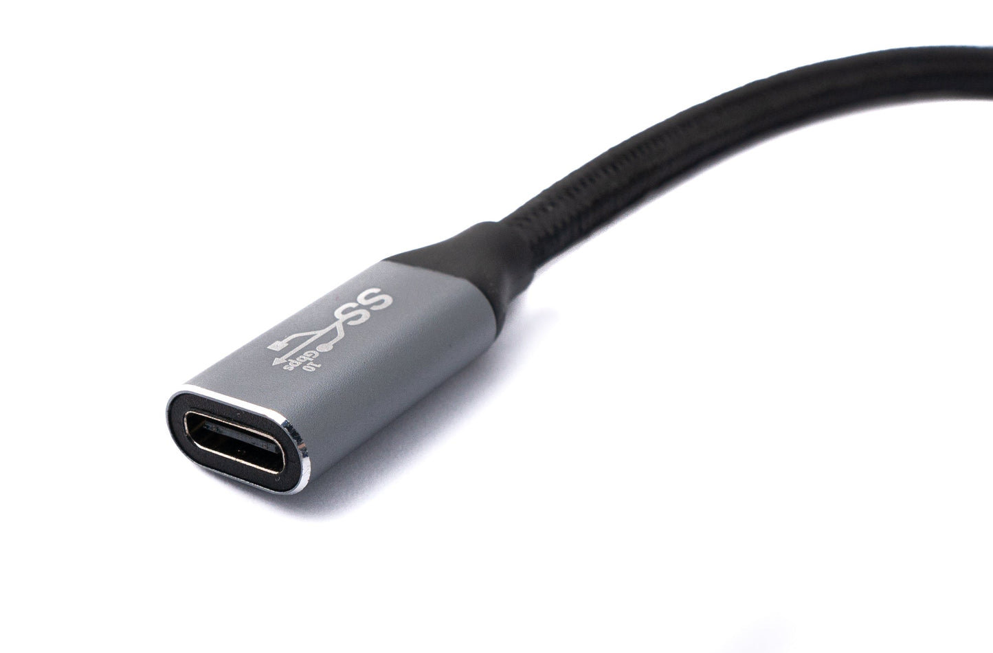 SYSTEM-S USB 3.1 Gen 2 snúra 50 cm Type C karlkyns í kvenkyns fléttuð hornsnúra