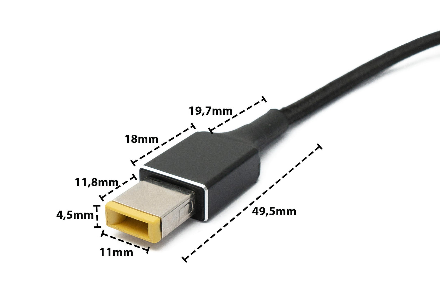 SYSTEM-S USB 3.1 snúra 150 cm Type C tengi í rétthyrndan 11,0 x 4,5 mm fléttaðan tengi