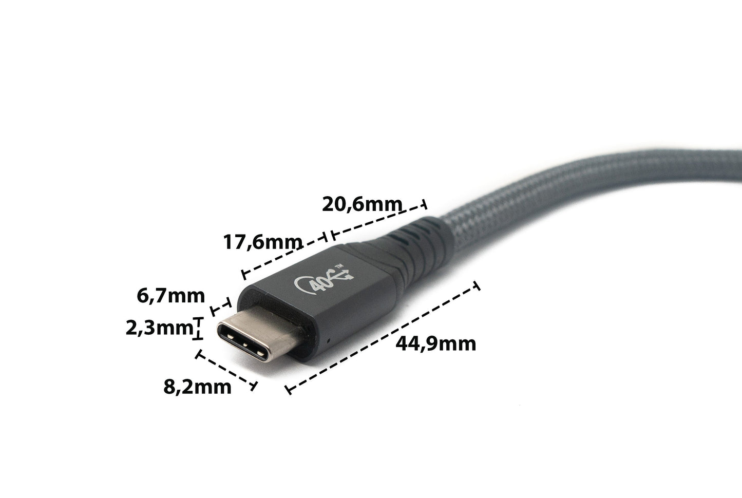 SYSTEM-S USB4 USB Kabel 50 cm Typ C Stecker zu Buchse 40 Gbit/s USB 4.0 geflochten in Grau