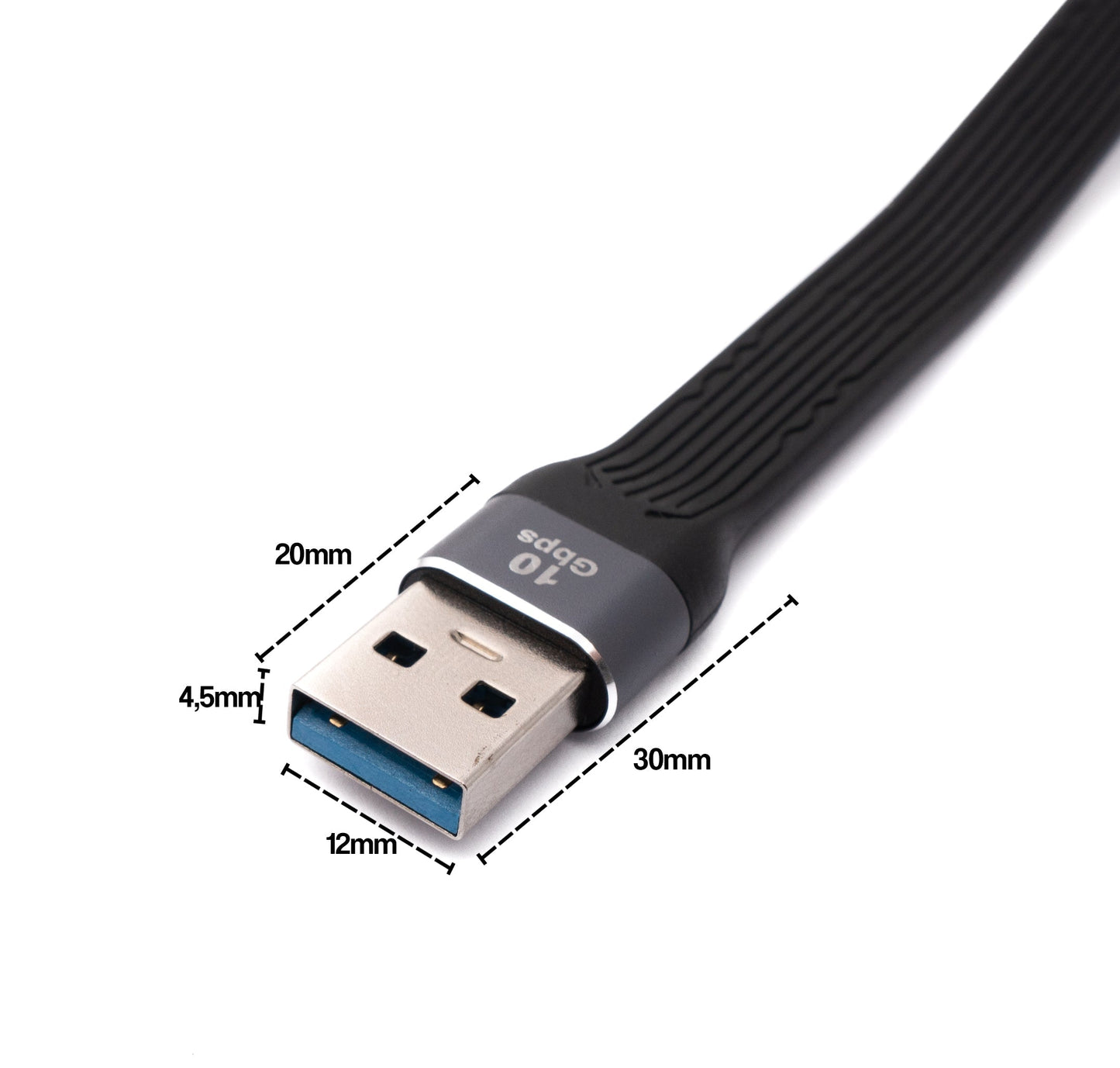 SYSTEM-S USB 3.1 Gen 2 snúra 13 cm Type C tengi í 3.0 A tengi flatt sveigjanlegt
