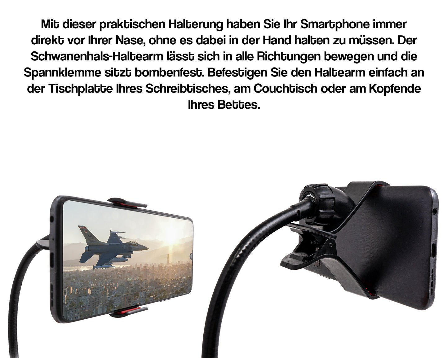 SYSTEM-S Universal flexibler Tisch & Bett Metall Schwanenhals Haltearm Halterung für Smartphone