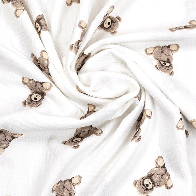 Babyhörnchen Musselin mit Schleife – Puckdecke & Einschlagdecke Muster Teddybär