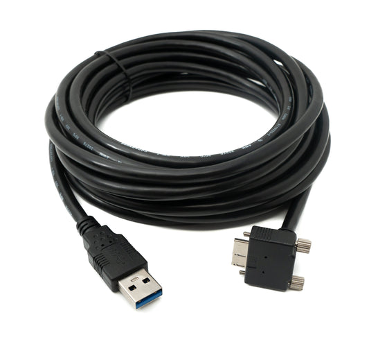 SYSTEM-S USB 3.0 snúra 5 m Micro B tengi í Type A tengi með skrúfuhorni í svörtu