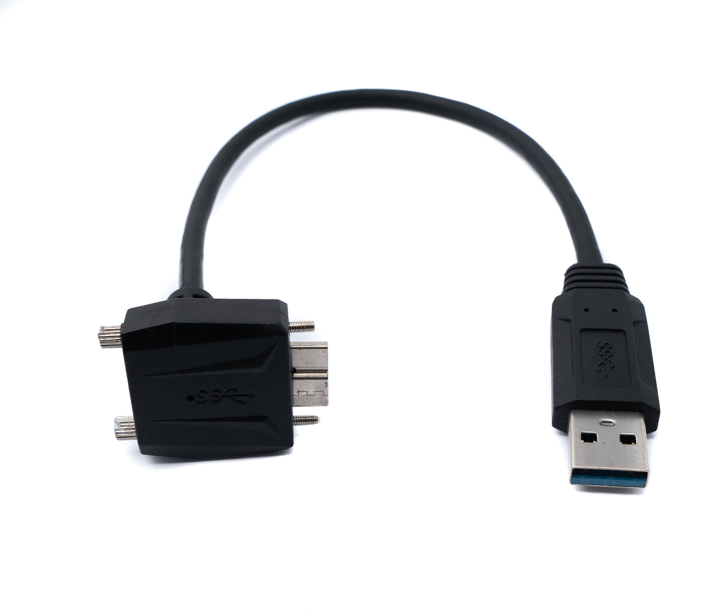 SYSTEM-S USB 3.0 snúra 30 cm Micro B tengi í Type A tengi með skrúfuhorni í svörtu