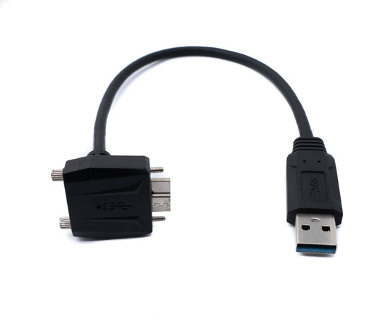 SYSTEM-S USB 3.0 snúra 30 cm Micro B tengi í Type A tengi með skrúfuhorni í svörtu