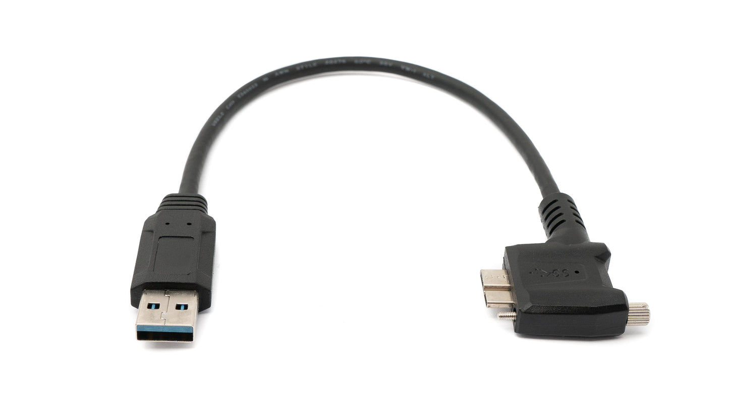 SYSTEM-S USB 3.0 snúra 30 cm Micro B tengi í Type A tengi með skrúfuhorni í svörtu