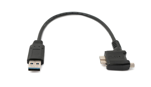 SYSTEM-S USB 3.0 snúra 30 cm Micro B tengi í Type A tengi með skrúfuhorni í svörtu