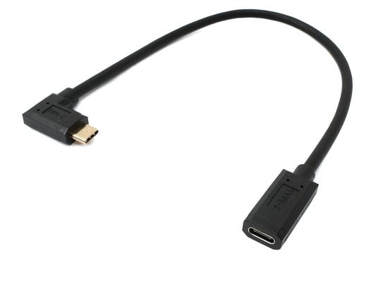 SYSTEM-S USB 3.1 Gen 2 snúra 30 cm Type C karlkyns í kvenkyns vinklaður í svörtu